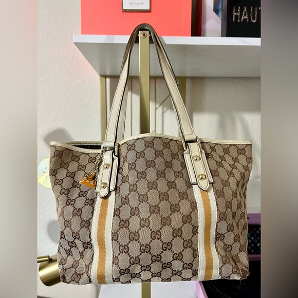 Gucci 2000-2015 Gg Canvas Jolicouer Sherry Line Tote Yellow - Picture 1 of 11